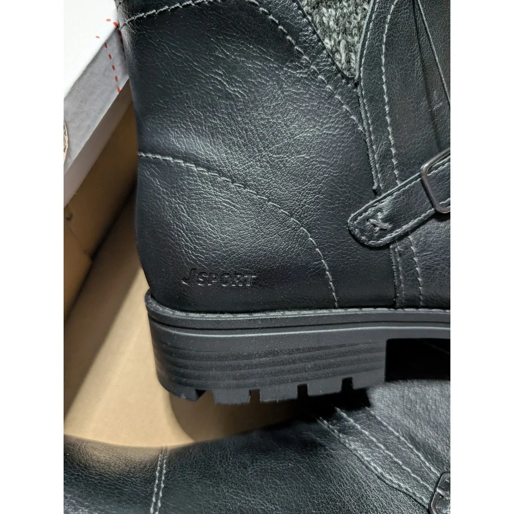 JSport Ankle‎ Boots Womens Black Leather Round Toe Side Zip Buckle Comfort 11